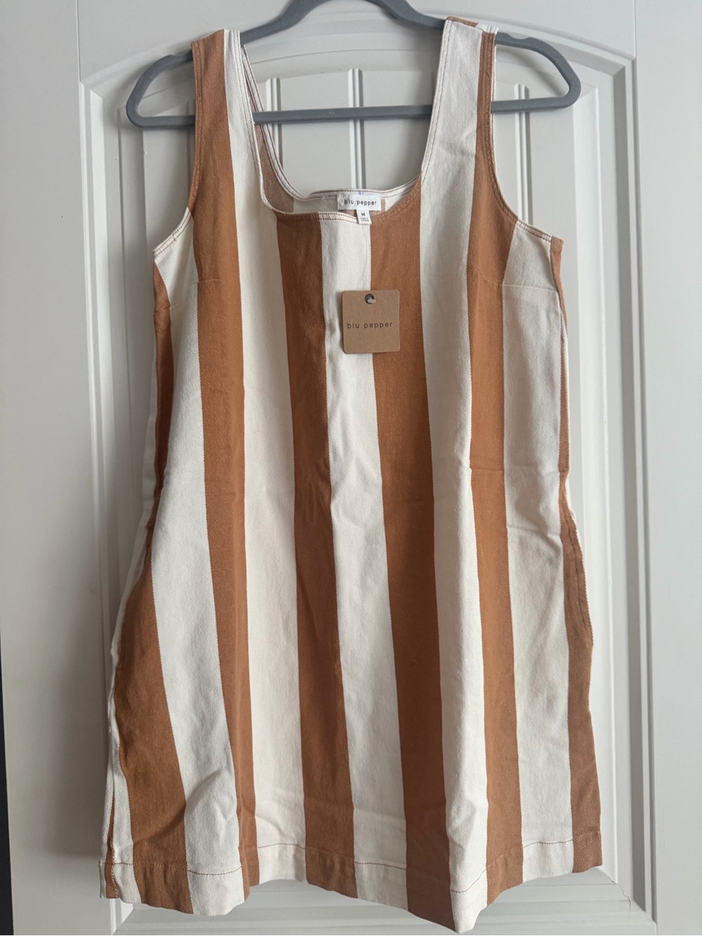 Blu Pepper Cream and Brown Striped Mini Dress